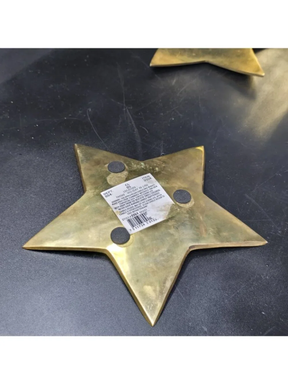 3 Vintage Brass Star Trinket Dish Candlestick Holder 7.5